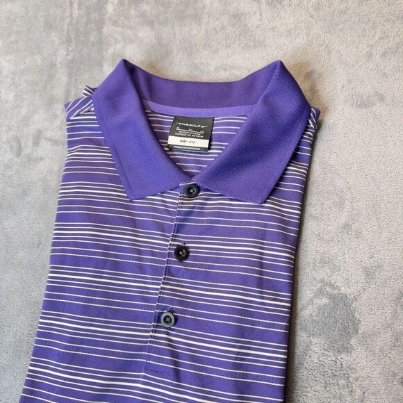 Nike Golf Dri Fit Shirt Mens XL Purple Striped Short Sleeve Polo Rugby Swoosh - Picture 10 of 14